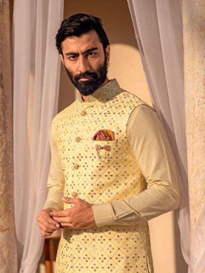 Yellow Jacket With Cream Motifs