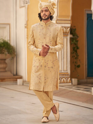 Golden Rajwadi Sherwani